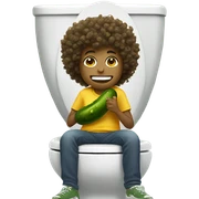 Boy with curly hair sitting on the toilet while eating a giant pickle  sticker