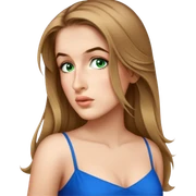 female, wearing a dress, long dark-blonde hair, blue eyes dark sticker