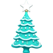 A turquoise Christmas tree decorated with white ornaments and a glowing white star on top. sticker