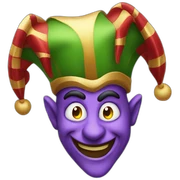 The character is a male jester with a white face, red and blue pinwheel ...