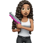smiling girl with gun sticker