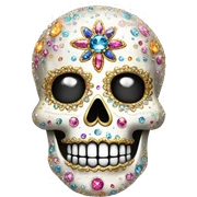 Realistic single isolated decorative sugar skull with sparkling diamonds and rhinestones  sticker