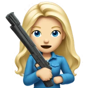 Mad long Blonde hair blue eyes girl holding gun up sticker