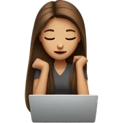 Exhausted brown straight hair girl working with laptop  sticker