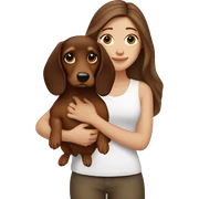 White girl long brown hair and holding a dachshund  in her arms sticker