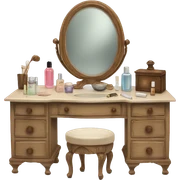 Antique vanity with mirror and skincare products laid out  sticker
