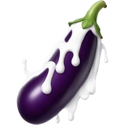long eggplant with white paint dripping from the top sticker