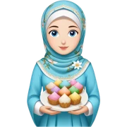 Turkish beautiful finish Konya girl blue eyes with lily floral hijab islamic dress and had on her hand text Eid Mubarak with sweets and celebrating with her friends eid days   sticker