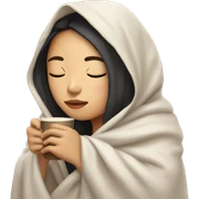 asian girl inside a blanket sipping coffee eyes closed sticker