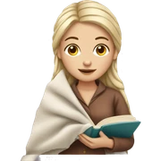 White girl with blanket and book sticker
