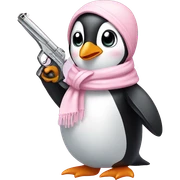 cute penguin wearing light pink bow scarf and holding light pink gun  sticker