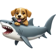 Dog riding shark sticker