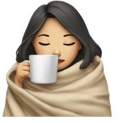 asian girl inside a blanket sipping coffee eyes closed sticker