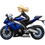Blonde girl on a dark blue and silver Yamaha R6 side view sticker