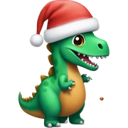 Dinosaur with a Christmas hat next to a Christmas tree sticker