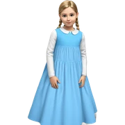 child in blue dress on stairs sticker