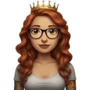 Beautiful girl, long auburn hair, tattoos, glasses and a crown sticker