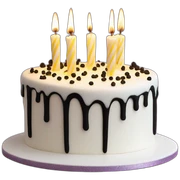 Black Birthday candles on top of white coquette cake sticker