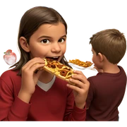 boys enjoying food by window sticker