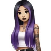 hime gyaru girl, long straight black and purple hair, tattoos, dark makeup,  sticker
