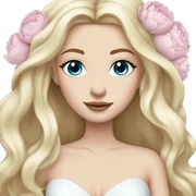 White bride with long light blonde hair and blue eyes with light pink peonies in hair white skin  sticker