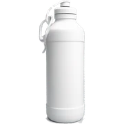 white water bottle with white lid, white handle strap sticker
