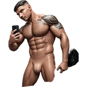 muscular man with phone sticker