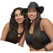 sisters smiling with jewelry sticker