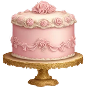 Vintage, highly detailed, rococo, Victorian, Birthday cake, light pink, sticker