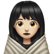 Portrait Girl pale skin with black hair and bangs a blanket around her crying sticker