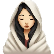 Asian girl inside a blanket sipping coffee eyes closed black hair sticker