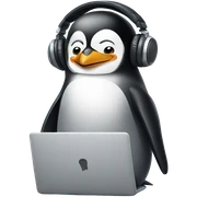penguin with laptop & headphone sticker