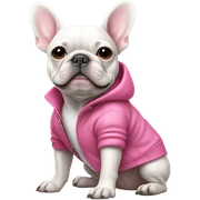White French Bulldog wearing a pink jacket  sticker