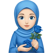 Turkish beautiful finish Konya girl blue eyes with blue hijab islamic dress and had on her hand blue rose bag sticker