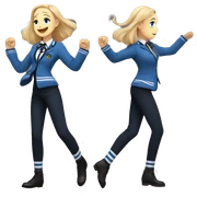 Good time blonde enid sinclair from Nevermore academy in blue and black vertically striped school uniform dancing to music  sticker