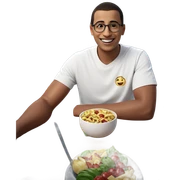 smiling boy with food indoors sticker