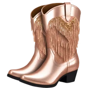 Realistic rose gold pair of fashion cowgirl boots with sparkly shiny glitter fringe on them. sticker