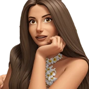 brown haired girl with flower sticker