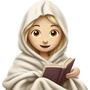 Pale girl, wrapped in a blanket, reading a book sticker