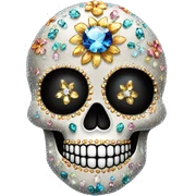 Realistic single isolated decorative sugar skull with sparkling diamonds and rhinestones  sticker