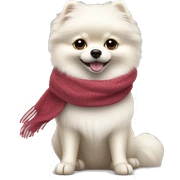 A white Pomeranian wearing a scarf sticker