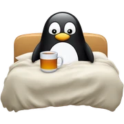 cozy penguin in bed with tea sticker