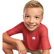 smiling boy in red shirt sticker