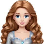 There are grey hearts all around Barbie girl Chestnut long wavy hair and blue eyes is In pale silver clothes sticker