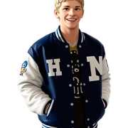 smiling boy in letterman jacket sticker
