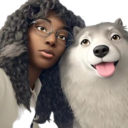 girl with glasses and animal sticker