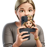 girl holding smartphone in focus sticker