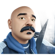 bald man with car mustache sticker