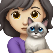 Dark-haired blue eyed girl wearing purple hugging blue colorpoint ragdoll cat sticker