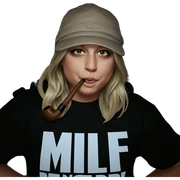 blonde in hat with pipe sticker